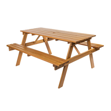 Shoreham 59" Modern Classic Outdoor Wood Picnic Table Benches with Umbrella Hole - JONATHAN Y